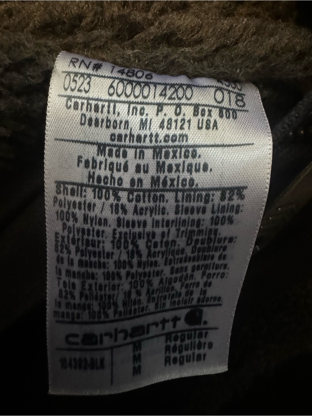 Carhartt Black Sherpa-Lined Hooded Zip Jacket - Picture 5 of 5